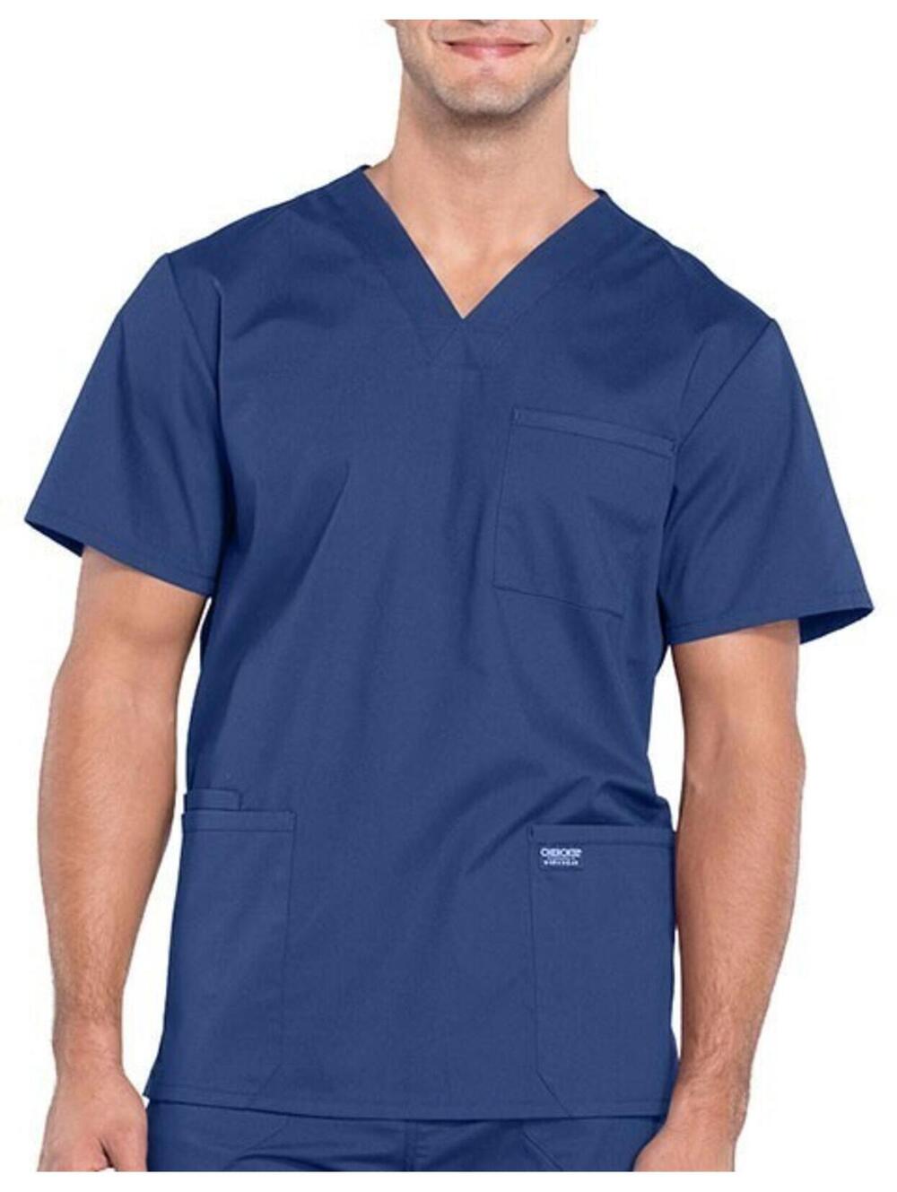 Cherokee Men’s Blue Nurse Scrub Top Stretch V-Neck 4-Pocket Workwear New